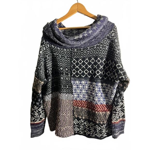 Free People Multi-Patterned Wool/Alpaca/Mohair Sweater with Cowl Neck Medium - Picture 10 of 10